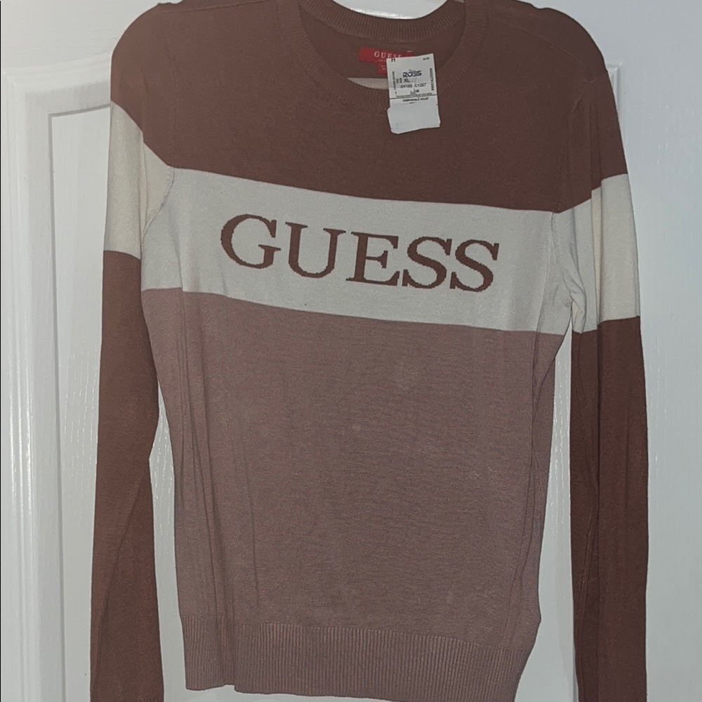 Guess Tan and Cream Logo Sweater